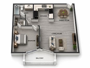 A 3D rendered image of a house layout with labeled rooms.