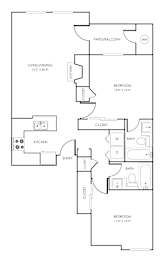 2 bedroom 2 bathroom floorplan with balcony at Rosemeade Apartments, Roseville, 95661