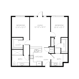 2 Bed 2 Bath Floorplan B at Huntington Apartment Homes, South San Francisco, CA 94080