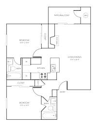 Two bed two bath floorplan with balcony at Rosemeade Apartments, Roseville, California
