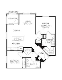 Two bedroom apartment floor plan with dual bathrooms at Renaissance Square Apartments, Concord, CA