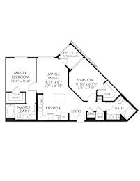Two bedroom two bath floor plan with balcony at Renaissance Square Apartments, Concord