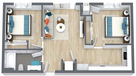 2 Bedroom Floorplan at Nuovo Apartments, Bellevue, WA