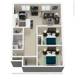  Floor Plan 2 Bedroom, 1 Bathroom A