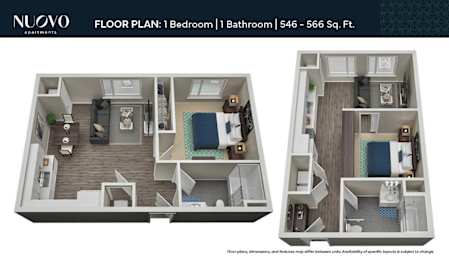 1 Bed Floorplan at Nuovo Apartments, Washington