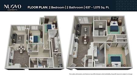 2 Bed Floorplan at Nuovo Apartments, Bellevue, WA, 98005