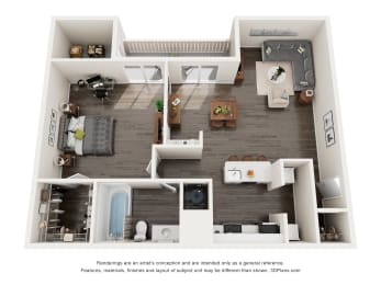 a 1 bedroom floorplan is shown in this illustration