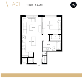 Floor Plan  a floor plan of a 1 bedroom apartment