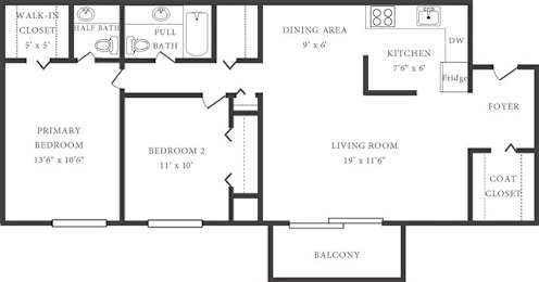 A black and white image of a floor plan for a house.