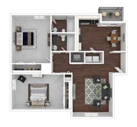 A floor plan of a house with a kitchen, living room, dining room, and bathroom.