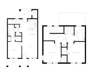 A black and white image of two floor plans of a house.