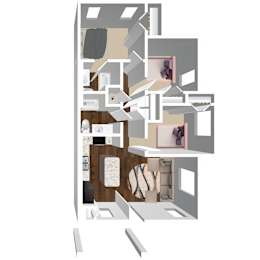 A floor plan of a house with a kitchen, living room, and bathroom.