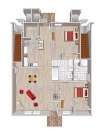 A floor plan of a house with a laundry room, kitchen, and living room.