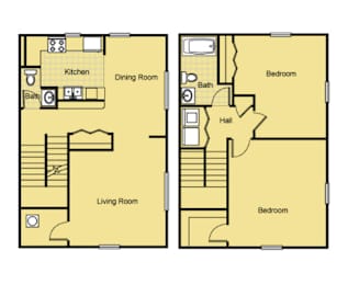 A floor plan of a two bedroom apartment.