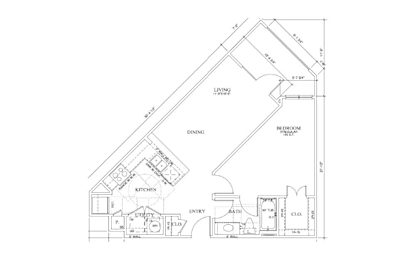 A floor plan of a house with labeled rooms and dimensions.
