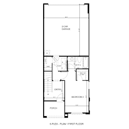 Floor Plan  A drawing of a first floor plan of a 6-plex apartment building.