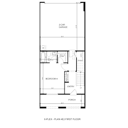 Floor Plan  A drawing of the first floor plan of a 6-plex apartment building.
