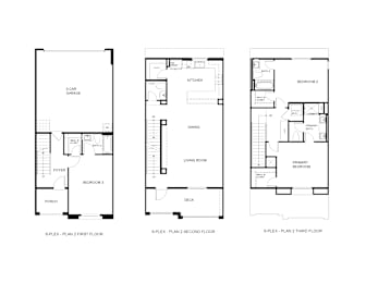 Floor Plan  Three floor plans for a 6-plex apartment building.