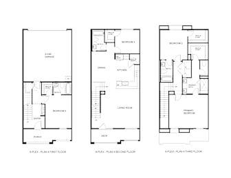 Floor Plan  Three floor plans for a 6-plex apartment building.