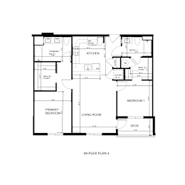 Floor Plan  A black and white image of a 68-Plex Plan 4 layout.