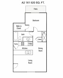 A drawing of a floor plan for a 2 bedroom apartment.