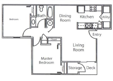 A floor plan of a house with a living room, dining room, kitchen, and multiple bedrooms.