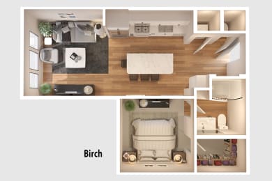 Birch Floor plan | 1 Bedroom 1 Bath | 684 sq. ft.| Longleaf at St. John's