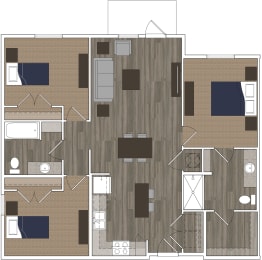 Sydney Trace Apartments 3 Bedroom Floorplan