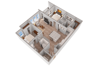 Two bedroom 2 bathroom floorplan with balcony at Ciel Luxury Apartments, Florida