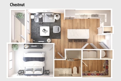 Chestnut Floor plan | 1 Bedroom 1 Bath 738 sq. ft.| Longleaf at St. John's