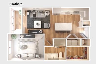 Hawthorn Floor plan | 1Bedroom 1 Bath 794 sq. ft.| Longleaf at St. John's
