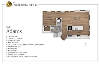 The Residences at Barnett | Downtown |The Adams |1 Bedroom 1 Bath | 714 sq. ft.