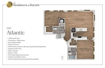 The Residences at Barnett | Downtown |The Atlantic |2 Bedroom 2 Bath | 1084 sq. ft.