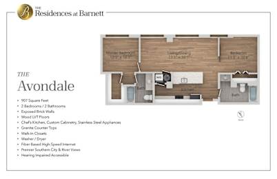 The Residences at Barnett | Downtown |The Avondale |2 Bedroom 2 Bath | 907 sq. ft.