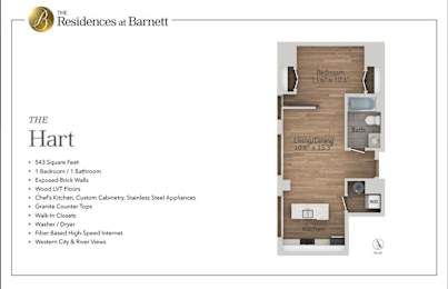 The Residences at Barnett | Downtown |The Hart |1 Bedroom 1 Bath | 543 sq. ft.