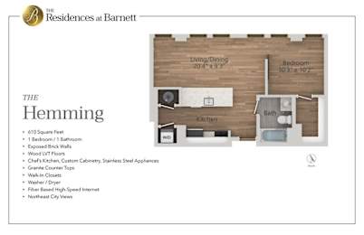 The Residences at Barnett | Downtown |The Hemming |1 Bedroom 1 Bath | 610 sq. ft.