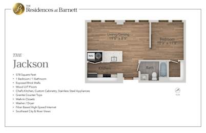 The Residences at Barnett | Downtown |The Jackson |1 Bedroom 1 Bath | 578 sq. ft.
