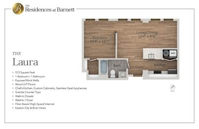 The Residences at Barnett | Downtown |The Laura |1 Bedroom 1 Bath | 573 sq. ft.