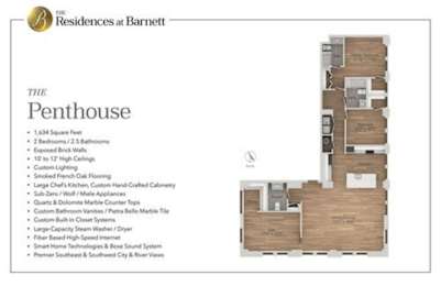 The Residences at Barnett | Downtown |The Penthouse |2 Bedroom 2.5 Bath | 1634 sq. ft.