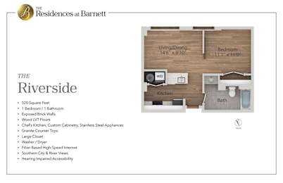 The Residences at Barnett | Downtown |The Riverside |1 Bedroom 1 Bath | 520 sq. ft.
