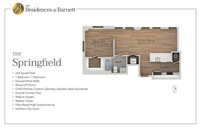 The Residences at Barnett | Downtown |The Springfield |1 Bedroom 1 Bath | 665 sq. ft.