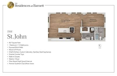 The Residences at Barnett | Downtown |The St John |2 Bedroom 2.5 Bath | 867 sq. ft.