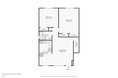 A floor plan of a one bedroom apartment in Trenton, NJ.