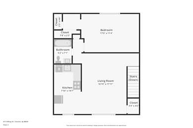 A floor plan of a house with a living room, kitchen, bathroom, and bedroom.