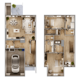 2BR Townhome Floor Plan at Regency Townes in Greenville, NC