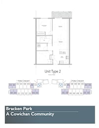 2d floorplan of a 2 bedroom, 1 bathroom unit