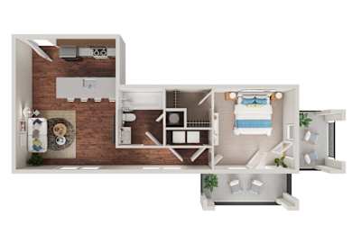 Floor Plan  A dollhouse with a kitchen, living room, and bathroom.
