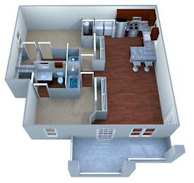 Floor Plan  A 3D rendered image of a house layout.