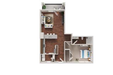 Floor Plan  A floor plan of a house with a living room, kitchen, and bathroom.