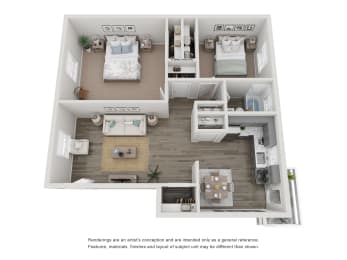 a stylized floor plan of a 1 bedroom apartment